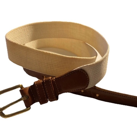 Coach Brown Leather & Natural Linen Canvas Woven Belt - Picture 1 of 5